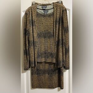 Notations 3 PIECES Black and Gold Brown Cardigan Tank Top Skirt Medium Small